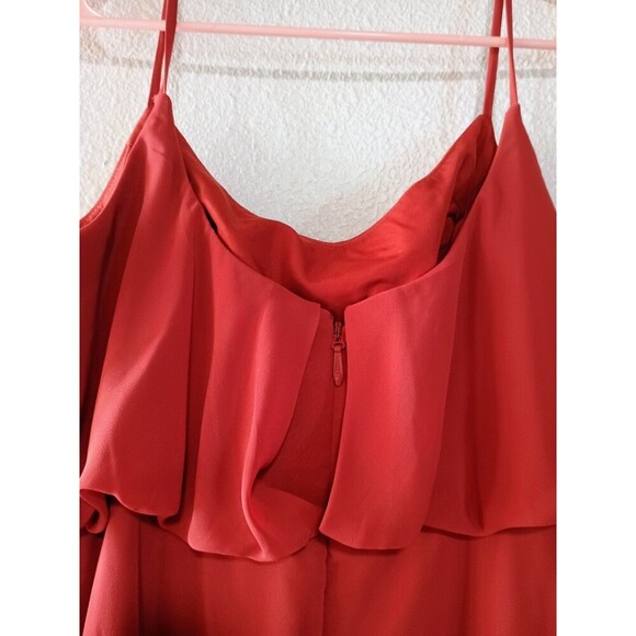 Azazie Bridesmaid Dress Red/Orange Skirt Side Slit Sleeveless Straps - Picture 4 of 9